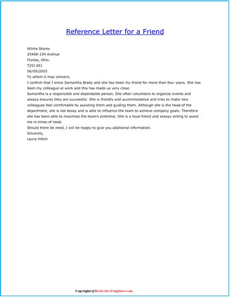 Sample Character Reference Letter Example For A Friend Best Letter Templates