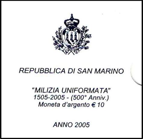 Euromunten San Marino 2005 10 Euro Proof Geuniformeerde