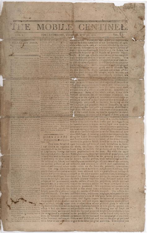 Second Issue Of The Mobile Centinel Published At Fort Stoddert On May