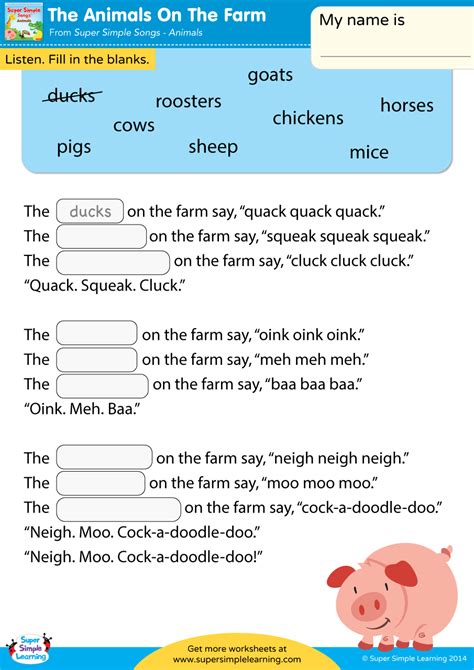 The Animals On The Farm Worksheet Fill In The Blanks Super Simple