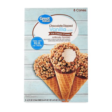 Great Value Chocolate Dipped Vanilla Flavored Ice Cream Cones 344 Oz 8 Pack