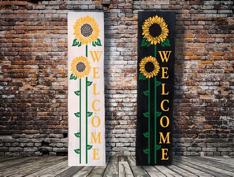 Welcome Sunflowers Hand Painted Vertical Wooden Signs Etsy