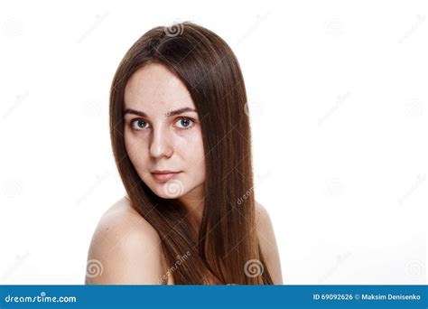 No Makeup Natural Clean Face Of Young Brunette Girl Without No M Stock