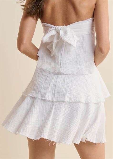 Tiered Ruffle Mini Dress In White Venus