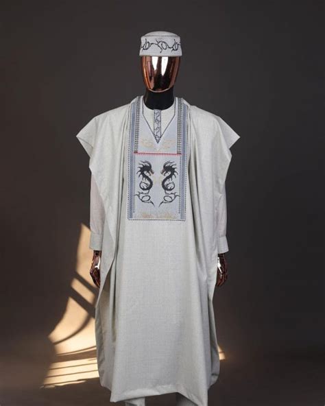 Shop Pearl River Grey Embroidery Details African Agbada Deji And Kola