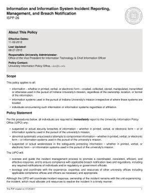 Fillable Online Information And Information System Incident Reporting