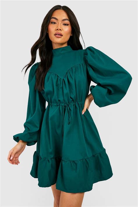 High Neck Tiered Smock Dress Boohoo