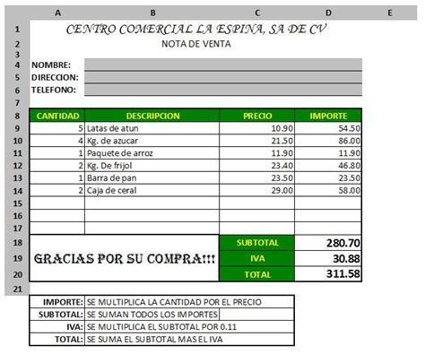 Practicando Excel: Nota de Venta...