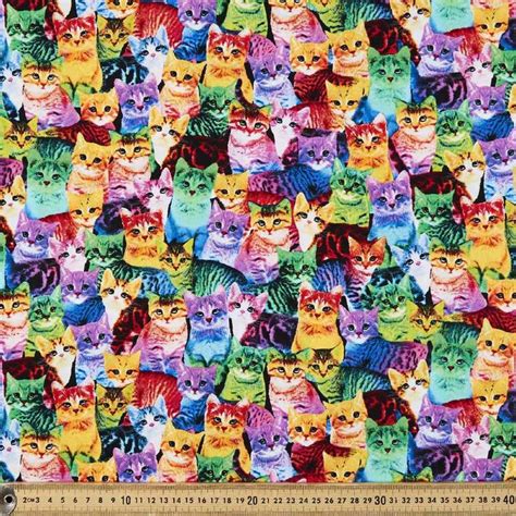 Timeless Treasures Rainbow Cats Cotton Fabric Multicoloured