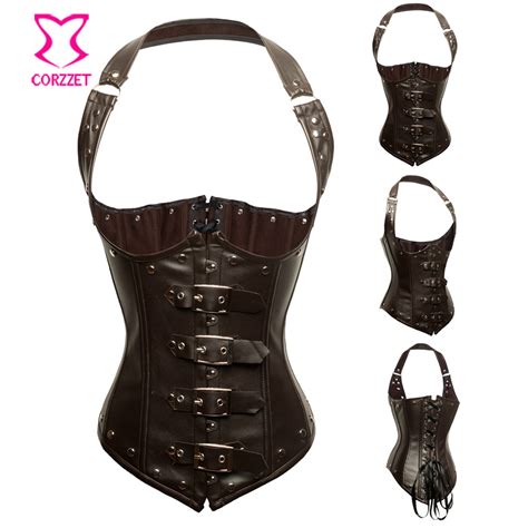 2838 Brown Faux Leather Corset Underbust Steel Boned Waist Trainer