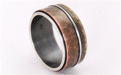 Rustic Mixed Metal Men S Ring Unique Wedding Band Silver Copper Brass Gilleri Jewel