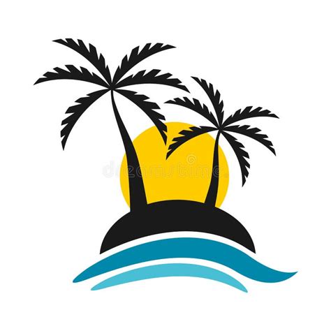 Île Tropicale Avec Le Coucher Du Soleil Et La Mer Logo Vector Design Illustration de Vecteur ...