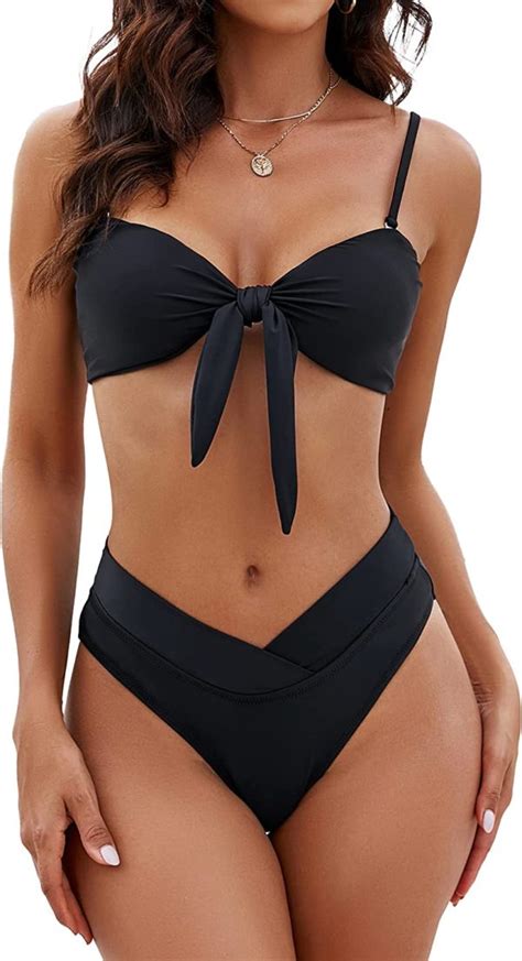 Women S High Waisted Bikini Sets Two Piece Swimsuit Front Tie Knot WF Shopping