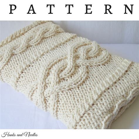 Chunky Knit Cable Throw Blanket Knitting Pattern PDF