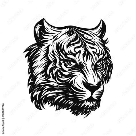 Tiger head logo. Black and white emblem. Vector illustration Stock ...