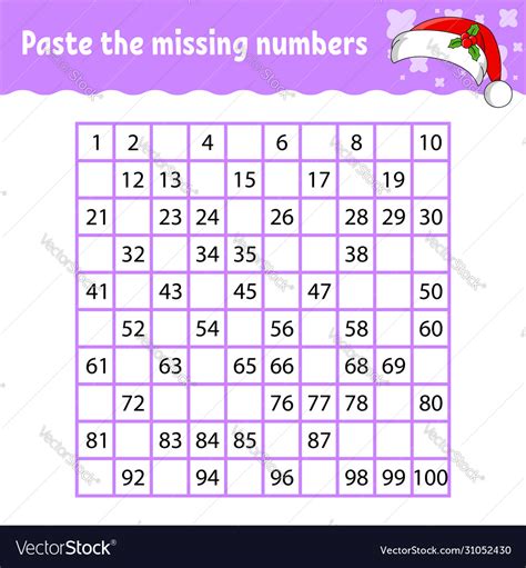 Paste Missing Numbers From 1 To 100 Royalty Free Vector