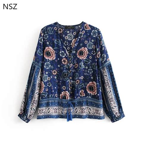 Nsz Women Bohemia Clothing Boho Blouse Cotton Shirt Summer Female Top