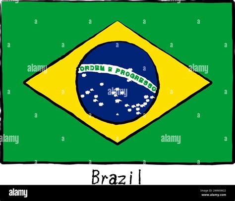 Analog Hand Drawn World Flag Brazil Vector Illustration Stock Vector