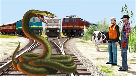 Giant Anaconda Vs Three Trains At Track Stops The Train Beamng