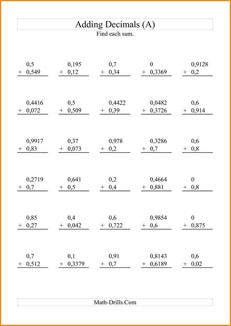 Math Worksheets For Grade 5 Rounding Decimals