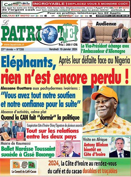 Titrologie De Le Patriote N7208 Du Vendredi 19 Janvier 2024 Abidjan