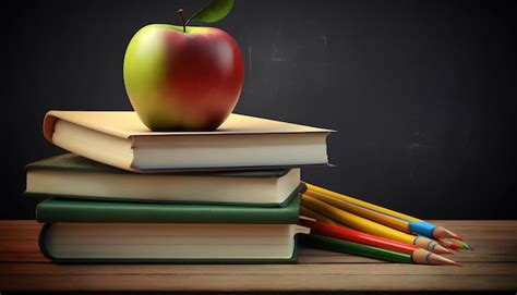 Una Pila De Libros Con Una Manzana Roja Encima Foto Premium