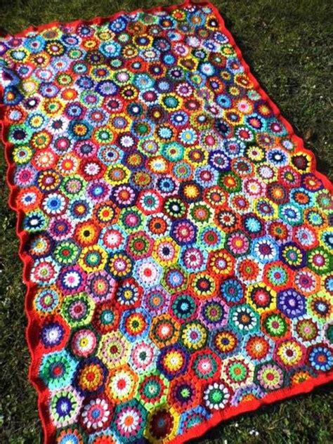 Multicolor Crochet Afghan Flower~power Blanket Colorful Granny Square Blanket Made To