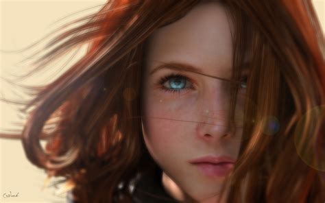 2560x1600 Blue Eyes Redhead Women Artwork Wallpaper 2560x1600