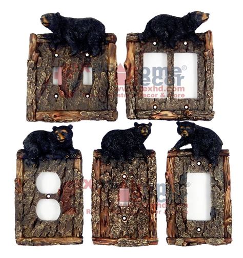 Black Bear Switch Plate Covers Faux Wood Look Cabin Decor Lodge Outlet