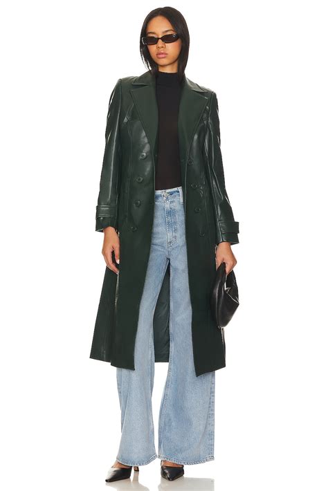 Bardot Faux Leather Trench Coat In Evergreen Revolve