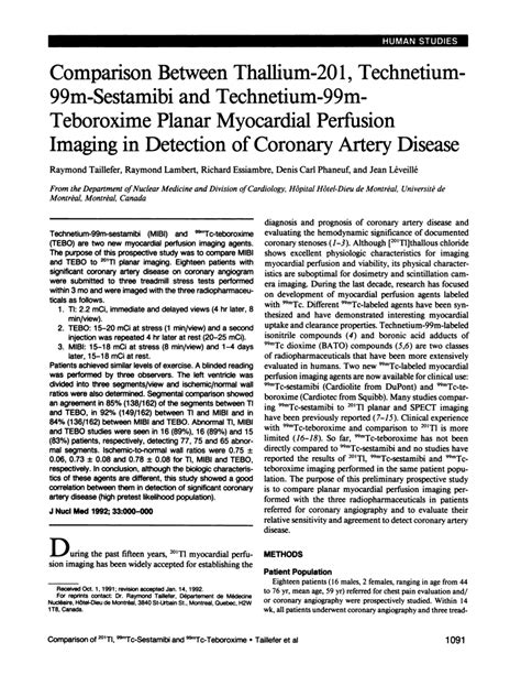 Pdf Comparison Between Thallium Technetium M Sestamibi And