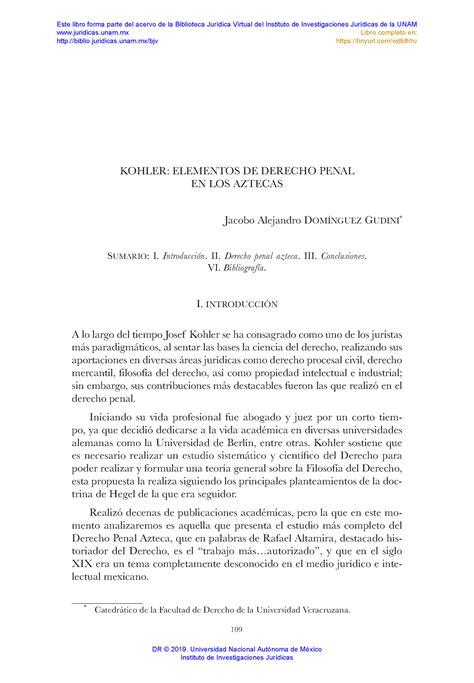 Derecho Penal Azteca Catedr Tico De La Facultad De Derecho De La