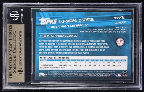 Aaron Judge 2017 Yankees Topps NYY16 RC BGS 9 5 Pristine Auction