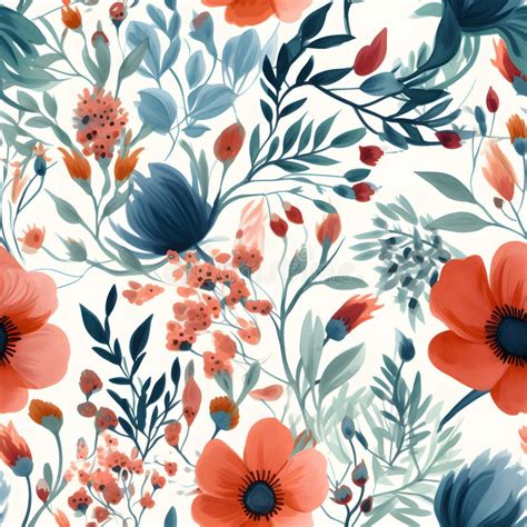 Watercolor Floral Pattern Seamless Red Blue And Green Flowers And