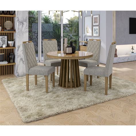 Conjunto de Mesa 4 Cadeiras Kappesberg Redonda CSJ1206 Freijó