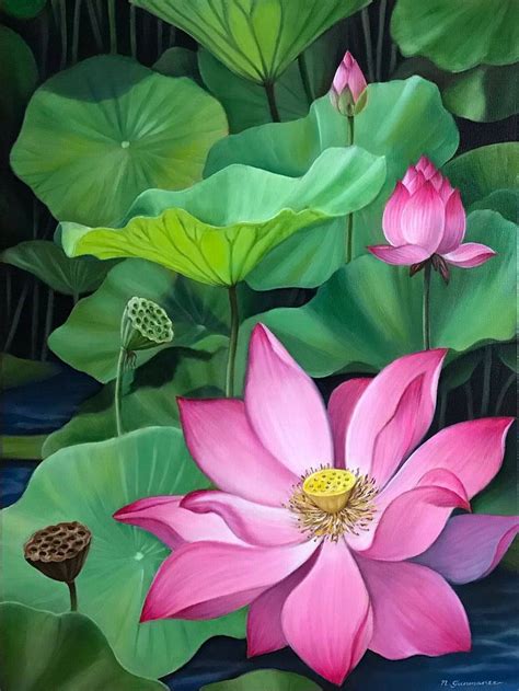 Lotus Painting by Natasha Junmanee | Saatchi Art