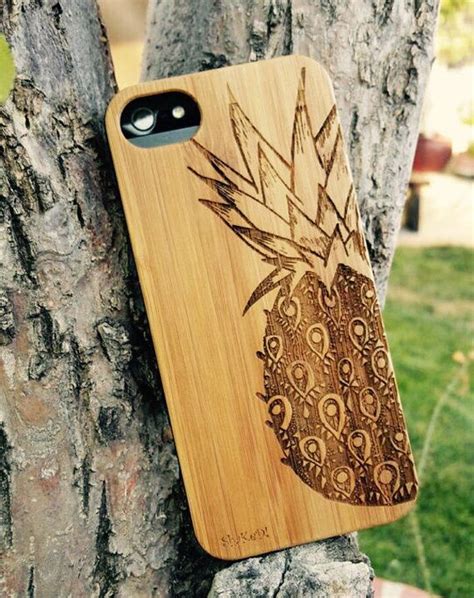 Genuine Wood Cell Phone Case With Hand Drawn Pineapple Doodle Etsy