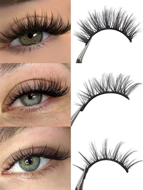 3 paires de faux cils auto adhésifs avec recourbé B C multi styles