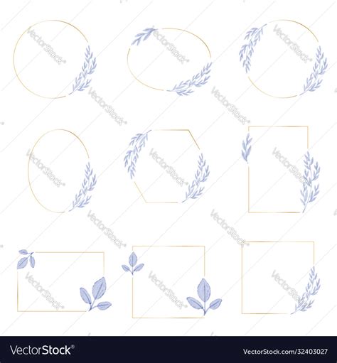 Watercolor Purple Blue Leaves With Golden Wreath Vector Image