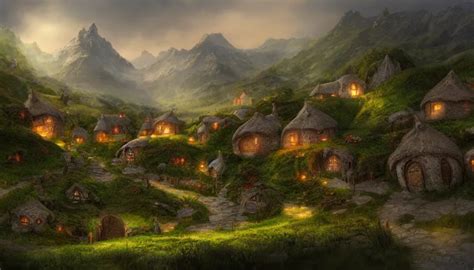 Matte Painting Of A Beautiful Hobbit Village Digital Stable Diffusion