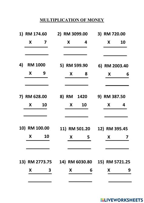 Multiplication Of Money Multiply The Amounts Of Money Examples