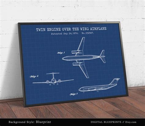 Boeing Airplane Patent Print Blueprint Art Twin Engine | Etsy