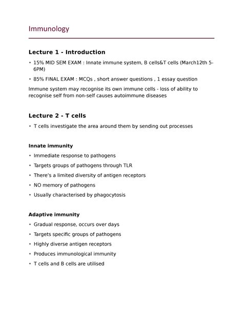 Immunology 1 2 T Cells Immunology Lecture 1 Introduction 15 MID