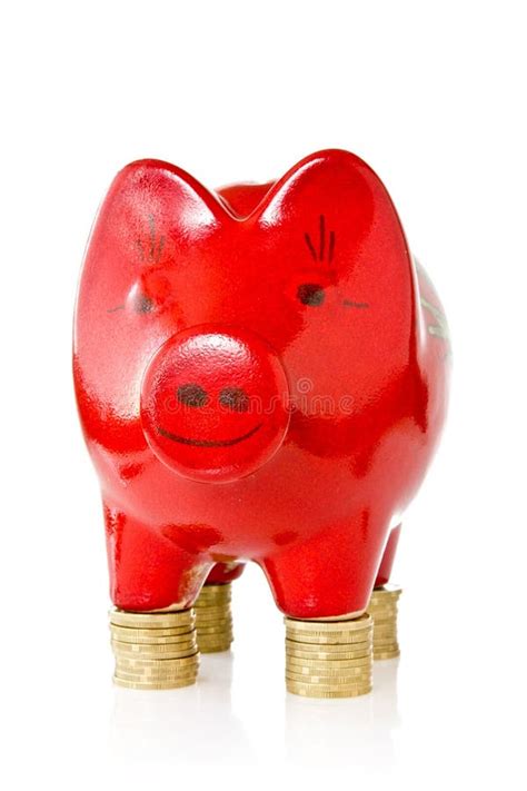 Piggy Bank Standing On Coins Stock Photo Image Of Investing Safe