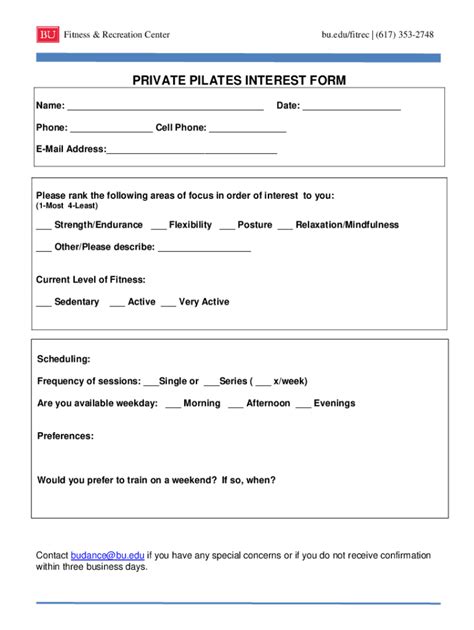 Fillable Online Private Pilates Interest Form Fax Email Print Pdffiller