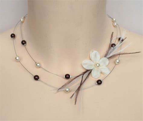 Collier Mariage Ivoire Chocolat Fleur Plumes Blog BeaBijoux