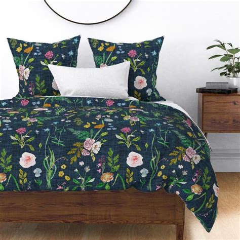 Floral Duvet Cover Jane Navy By Nouveau Bohemian Summer Etsy Floral