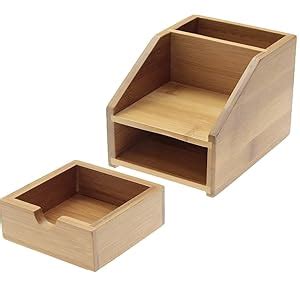 Woodquail Small Desk Tidy Stationery Organiser With Drawer Made Of