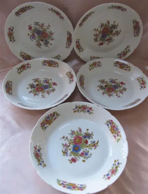 SÉRIE DE 5 assiettes creuses calottes porcelaine Limoges Haviland décor