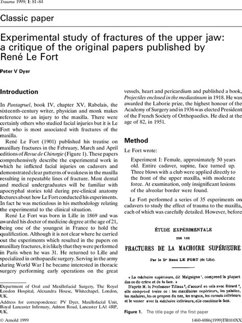 Experimental Study Of Fractures Of The Upper Jaw A Critique Of The